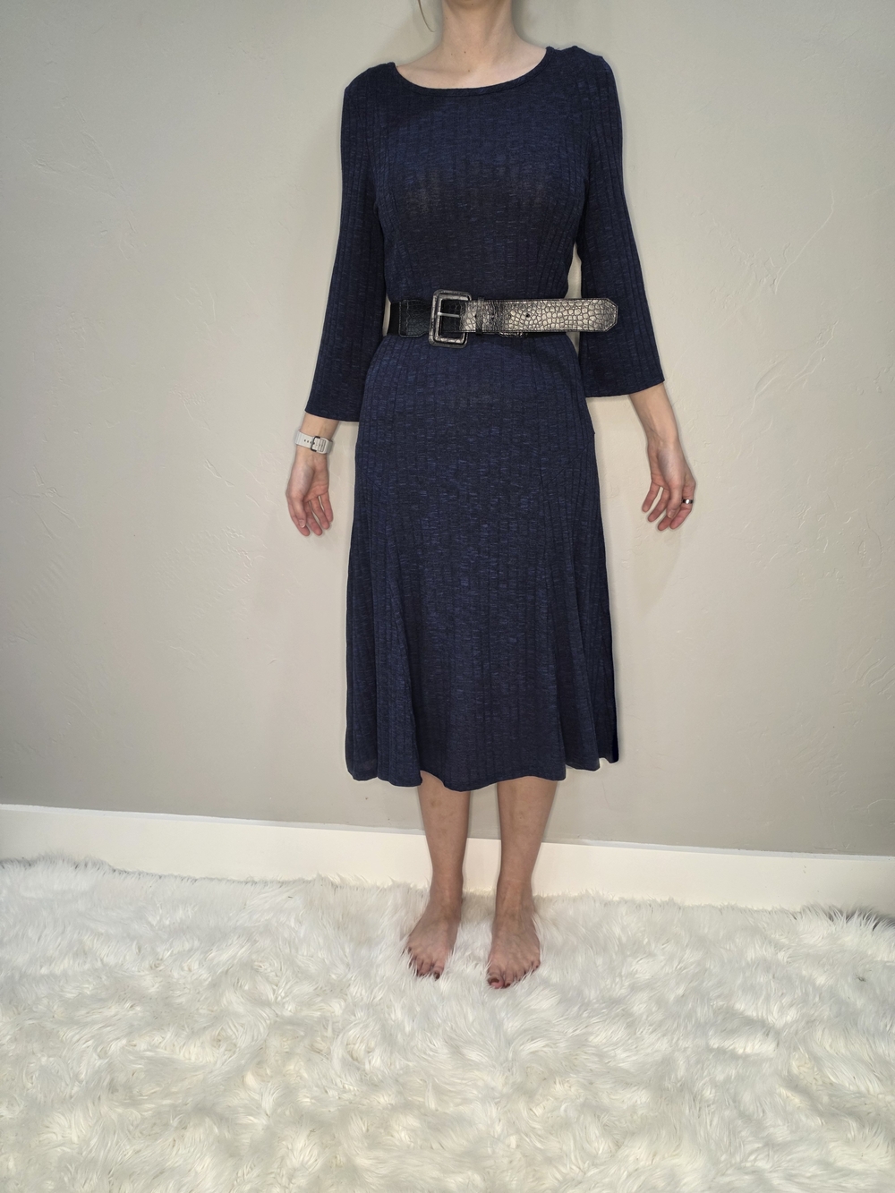 Navy Knit Midi Dress